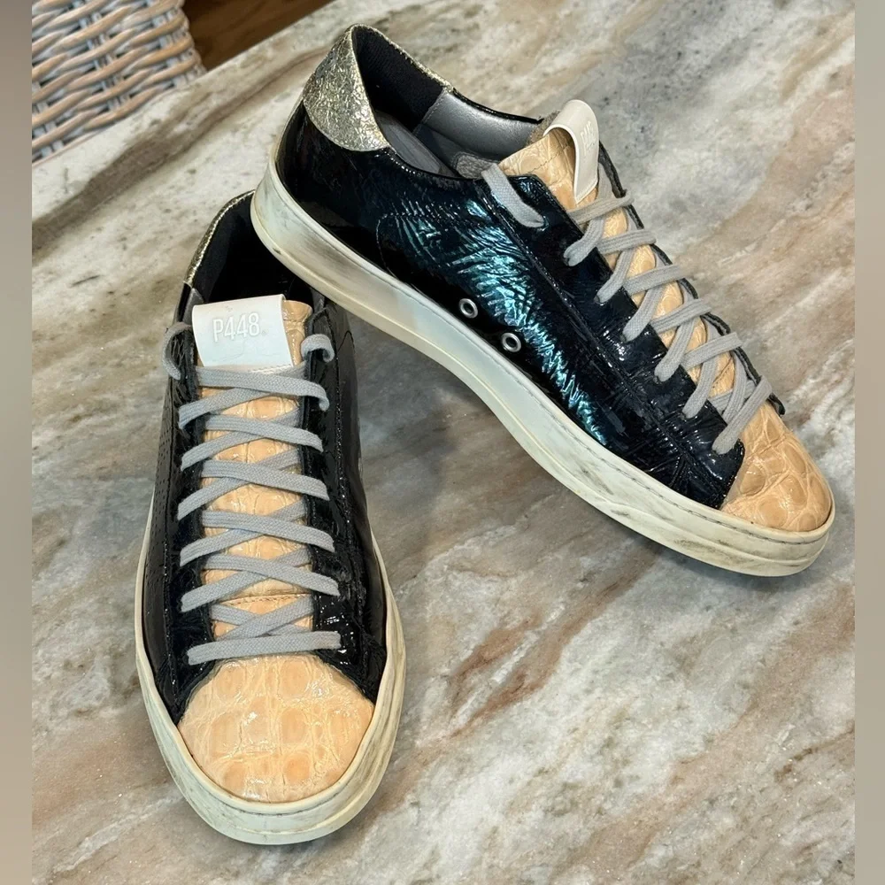 Women’s P448 black patent/tan croc sneakers- Size 39 - Picture 8 of 10